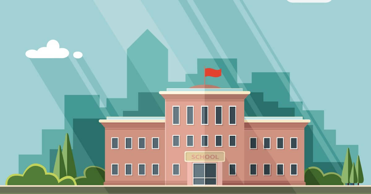 Ein gezeichnetes Schulgebaeude